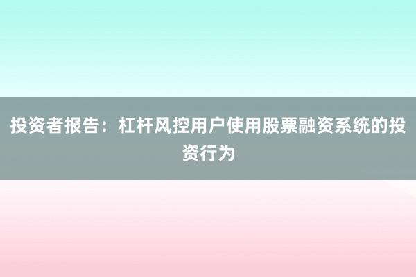 投资者报告：杠杆风控用户使用股票融资系统的投资行为
