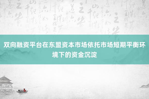 双向融资平台在东盟资本市场依托市场短期平衡环境下的资金沉淀