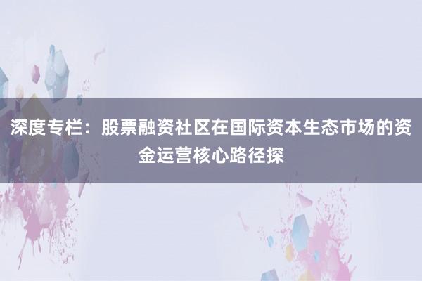 深度专栏：股票融资社区在国际资本生态市场的资金运营核心路径探