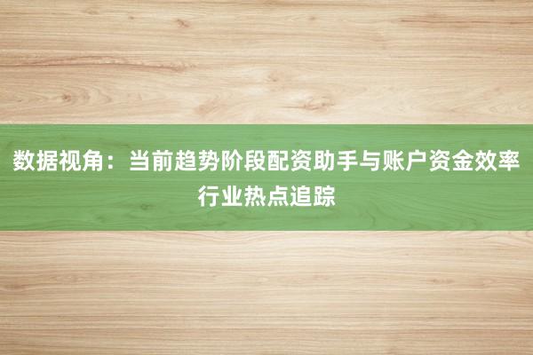 数据视角：当前趋势阶段配资助手与账户资金效率行业热点追踪