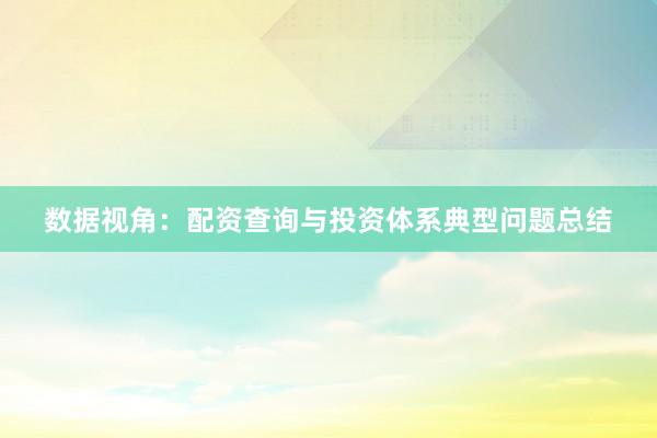 数据视角：配资查询与投资体系典型问题总结