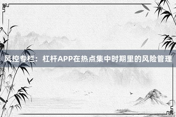 风控专栏：杠杆APP在热点集中时期里的风险管理
