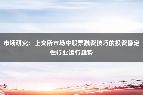 市场研究：上交所市场中股票融资技巧的投资稳定性行业运行趋势