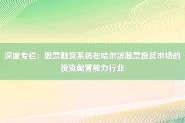 深度专栏:股票融资系统在哈尔滨股票投资市场的投资配置能力行业