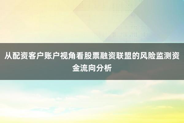 从配资客户账户视角看股票融资联盟的风险监测资金流向分析