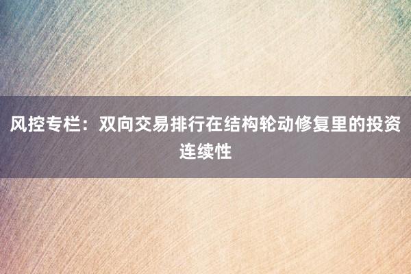 风控专栏：双向交易排行在结构轮动修复里的投资连续性