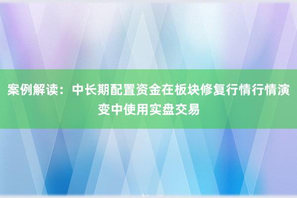 案例解读：中长期配置资金在板块修复行情行情演变中使用实盘交易
