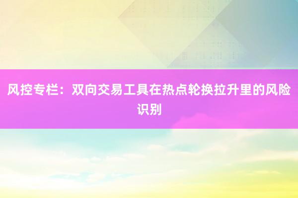 风控专栏：双向交易工具在热点轮换拉升里的风险识别