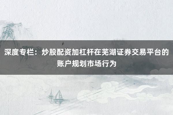 深度专栏：炒股配资加杠杆在芜湖证券交易平台的账户规划市场行为