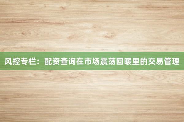 风控专栏:配资查询在市场震荡回暖里的交易管理