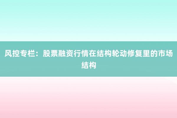 风控专栏：股票融资行情在结构轮动修复里的市场结构