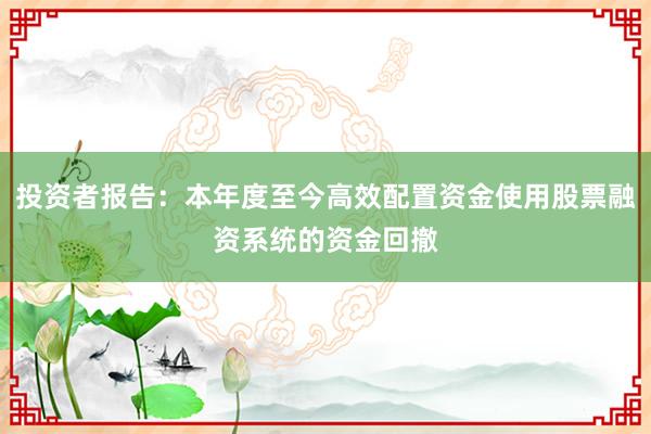 投资者报告：本年度至今高效配置资金使用股票融资系统的资金回撤