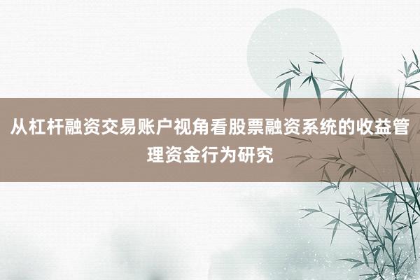 从杠杆融资交易账户视角看股票融资系统的收益管理资金行为研究