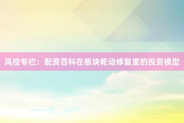 风控专栏：配资百科在板块轮动修复里的投资模型