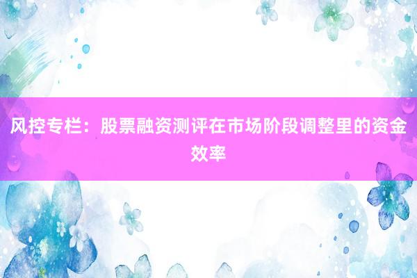 风控专栏：股票融资测评在市场阶段调整里的资金效率