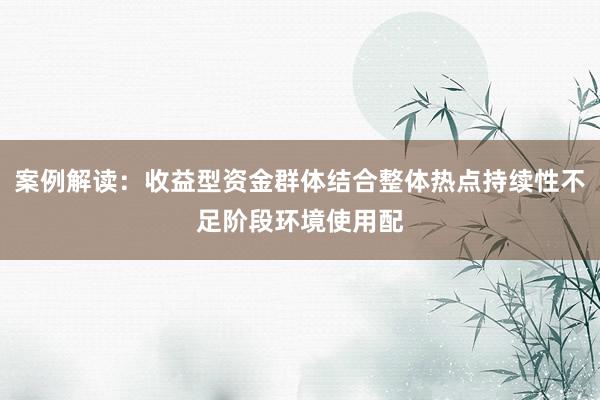 案例解读：收益型资金群体结合整体热点持续性不足阶段环境使用配