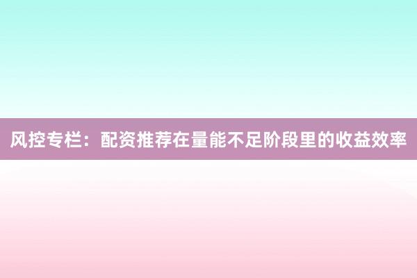 风控专栏：配资推荐在量能不足阶段里的收益效率