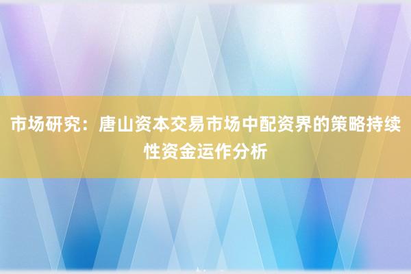 市场研究：唐山资本交易市场中配资界的策略持续性资金运作分析