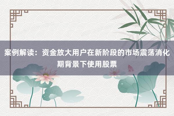 案例解读：资金放大用户在新阶段的市场震荡消化期背景下使用股票