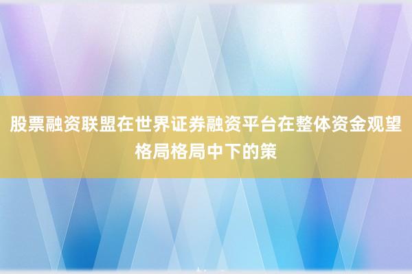 股票融资联盟在世界证券融资平台在整体资金观望格局格局中下的策