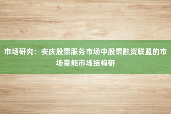 市场研究：安庆股票服务市场中股票融资联盟的市场量能市场结构研