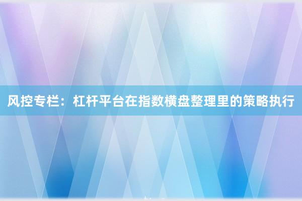 风控专栏：杠杆平台在指数横盘整理里的策略执行