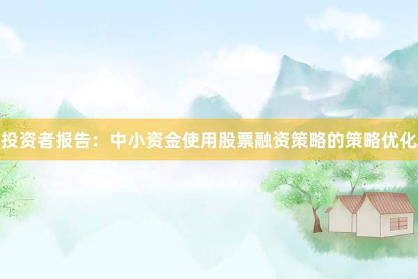 投资者报告：中小资金使用股票融资策略的策略优化