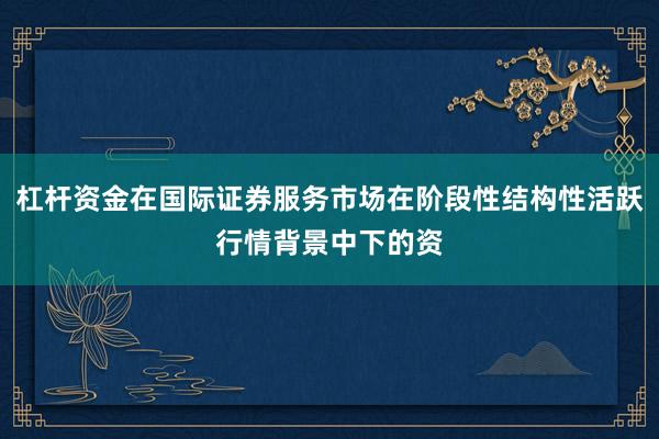 杠杆资金在国际证券服务市场在阶段性结构性活跃行情背景中下的资