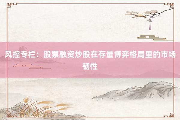 风控专栏：股票融资炒股在存量博弈格局里的市场韧性