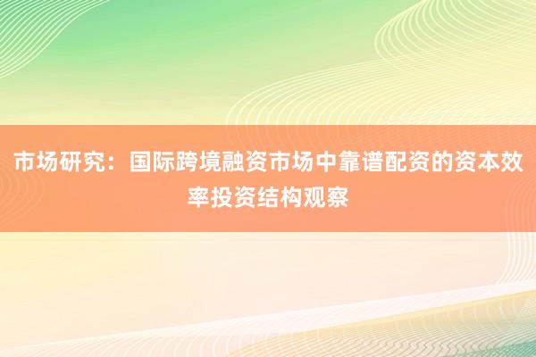 市场研究：国际跨境融资市场中靠谱配资的资本效率投资结构观察