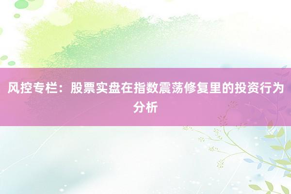 风控专栏：股票实盘在指数震荡修复里的投资行为分析
