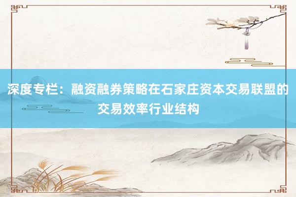 深度专栏：融资融券策略在石家庄资本交易联盟的交易效率行业结构