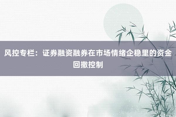 风控专栏：证券融资融券在市场情绪企稳里的资金回撤控制