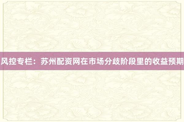 风控专栏：苏州配资网在市场分歧阶段里的收益预期