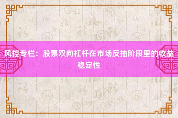 风控专栏：股票双向杠杆在市场反抽阶段里的收益稳定性