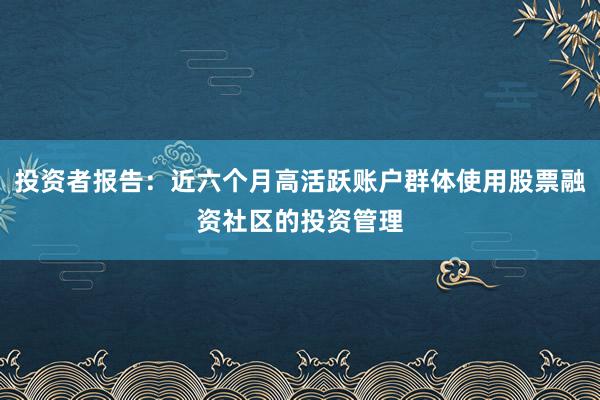 投资者报告：近六个月高活跃账户群体使用股票融资社区的投资管理