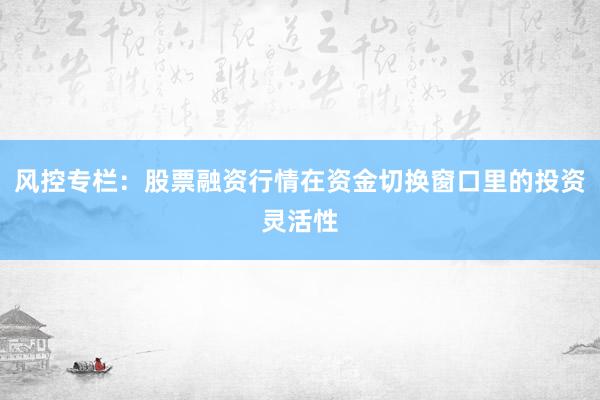 风控专栏：股票融资行情在资金切换窗口里的投资灵活性