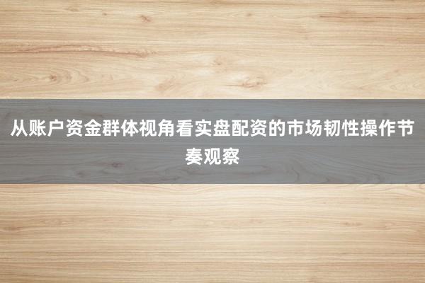 从账户资金群体视角看实盘配资的市场韧性操作节奏观察