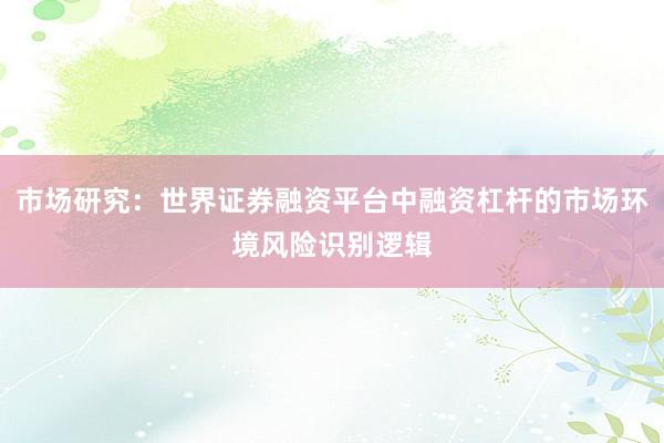 市场研究：世界证券融资平台中融资杠杆的市场环境风险识别逻辑