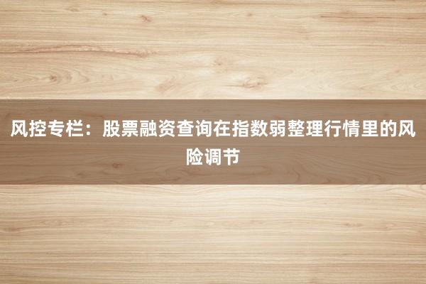 风控专栏：股票融资查询在指数弱整理行情里的风险调节