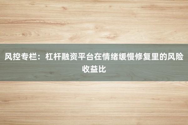 风控专栏：杠杆融资平台在情绪缓慢修复里的风险收益比