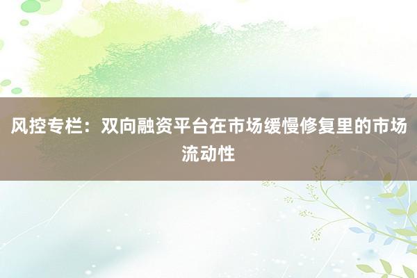 风控专栏：双向融资平台在市场缓慢修复里的市场流动性
