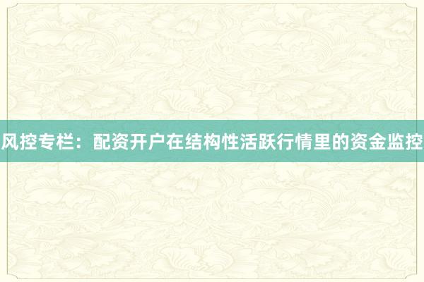 风控专栏：配资开户在结构性活跃行情里的资金监控