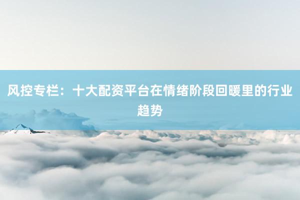 风控专栏：十大配资平台在情绪阶段回暖里的行业趋势