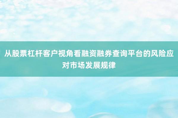 从股票杠杆客户视角看融资融券查询平台的风险应对市场发展规律