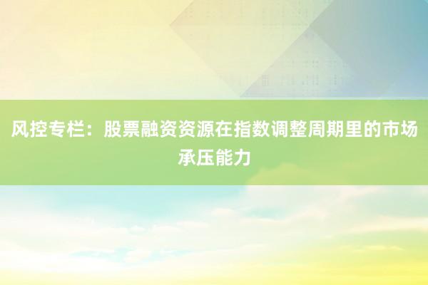 风控专栏：股票融资资源在指数调整周期里的市场承压能力
