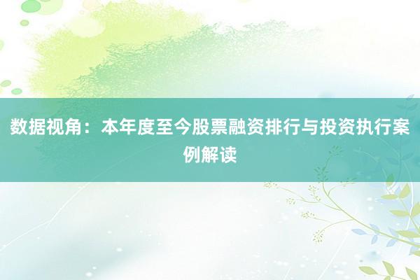 数据视角：本年度至今股票融资排行与投资执行案例解读