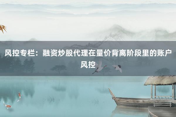 风控专栏：融资炒股代理在量价背离阶段里的账户风控