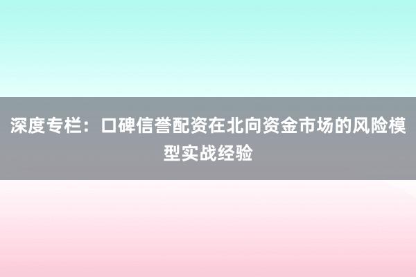深度专栏：口碑信誉配资在北向资金市场的风险模型实战经验