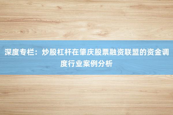 深度专栏：炒股杠杆在肇庆股票融资联盟的资金调度行业案例分析